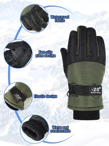 Vista 5 de 2 pares de guantes de nieve impermeables para niños, guantes de esquí para niños y niñas, guantes de snowboard cálidos y gruesos para clima frío