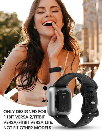 Vista 6 de Minyee Paquete de 3 correas grabadas florales compatibles con Fitbit Versa 2/Versa Lite, silicona suave, patrón de flor de diente de león, correa