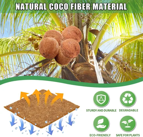 Vista 3 de Rollo de mantillo natural para paisajismo, tapete de fibra de coco gruesa orgánica de 120 x 6.3 pulgadas con estacas de acero en forma de 20U, rollo