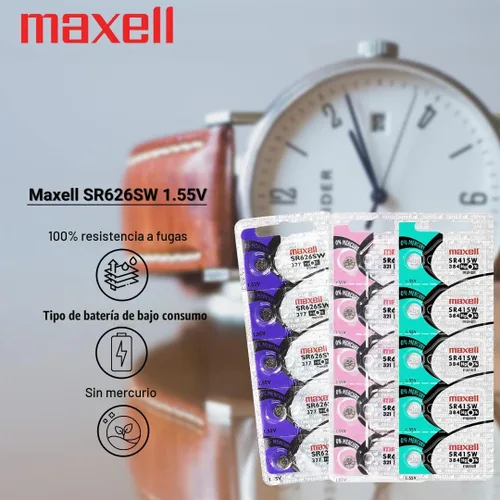 Vista 2 de 2 x MAXELL SR626SW 377 1.55V Pila de botón de óxido de plata para reloj - Pila Maxell oficial y genuina
