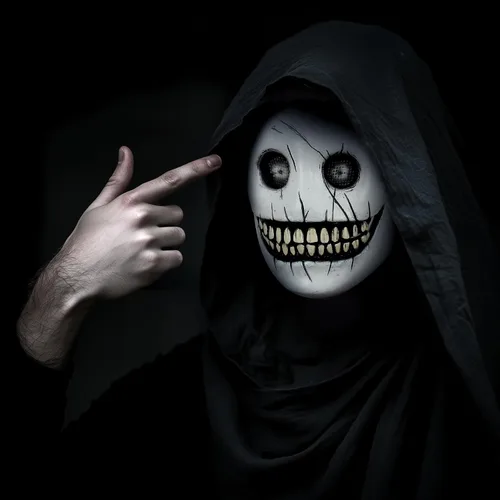 Vista 4 de UQJE Máscara de demonio sonriente de terror aterrador, máscara espeluznante de Halloween
