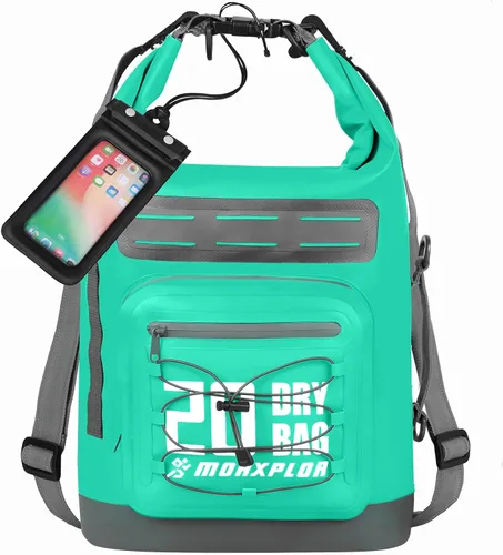 Vista 65 de MORXPLOR Bolsa seca impermeable, 5L/10L/20L/30L/40L/55L Mochila seca con funda impermeable para teléfono para natación, kayak