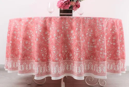 Vista 38 de Mantel redondo con estampado de bloque a mano, 100% algodón, reutilizable, color verde espárragos, 60 pulgadas, mantel decorativo para uso diario