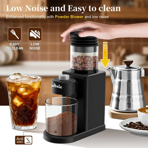 Vista 5 de Wancle Molinillo de café cónico eléctrico – Molinillo de café automático compacto de 200 W con 25 ajustes ajustables, molinillo de café expreso