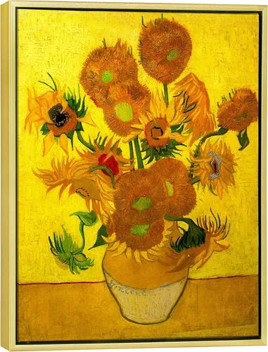 Vista 13 de Wieco Art Arte de pared enmarcado de jarrón con quince girasoles por Vincent Van Gogh, pinturas de reproducción de pinturas abstractas en lienzo
