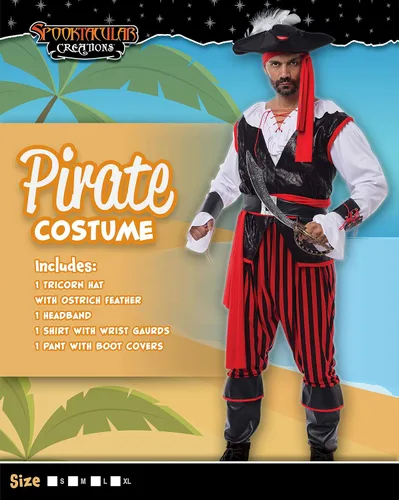 Vista 2 de Spooktacular Creations Disfraz de pirata para hombre, juego de capitán de mar para adultos, para fiesta de disfraces de Halloween, Rojo