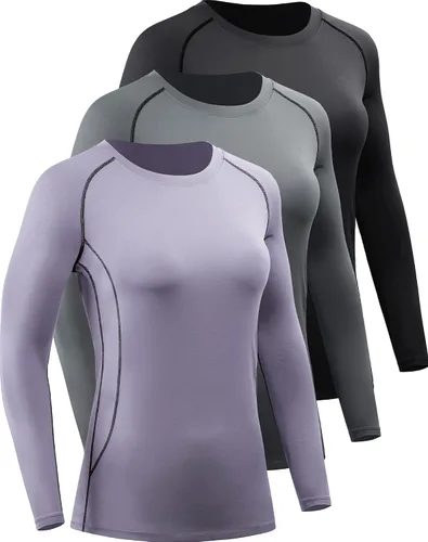 Vista 63 de CADMUS Paquete de 1 o 3 camisetas de entrenamiento de manga larga para mujer, camiseta de compresión de ajuste seco para correr