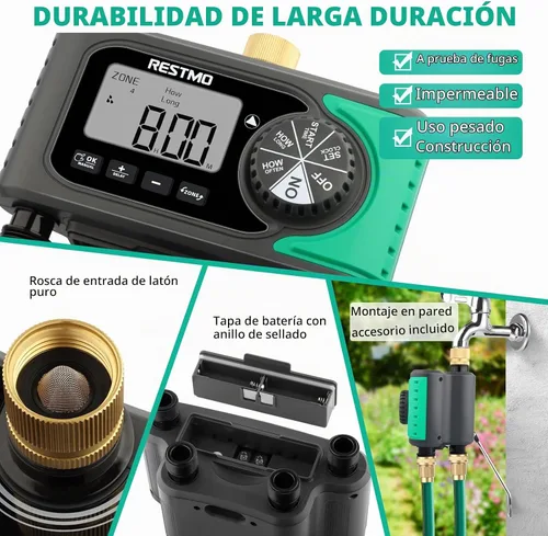 Vista 6 de RESTMO Temporizador de rociadores de 4 zonas para manguera de jardín