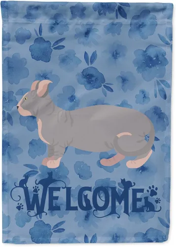 Vista 301 de Caroline's Treasures CK4813CHF - Bandera de bienvenida con gato abisinio azul, manga grande, para porche, para colgar en la pared, poliéster