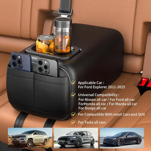 Vista 3 de Reposabrazos Trasero para Asiento de Coche 2 Filas Caja de Consola con Portavasos Universal Apoyabrazos para Asiento Trasero Caja de Consola
