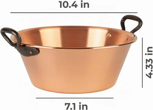 Vista 2 de olla de cobre de 10.4 pulgadas, capacidad de 3.1 cuartos de galón asas de hierro fundido olla de cobre tradicional de Francia para cocinar