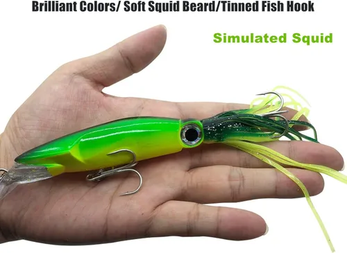 Vista 2 de 4Pcs Large Simulation Squid Fishing Lures Bait Kit,3D Holographic Eyes，Built-in Multicolored Lead Blocks Through Heavy Duty ，Stable and Tempting