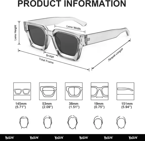 Vista 4 de Gafas de sol rectangulares de moda para mujeres y hombres, gafas de sol cuadradas de moda vintage con marco grueso