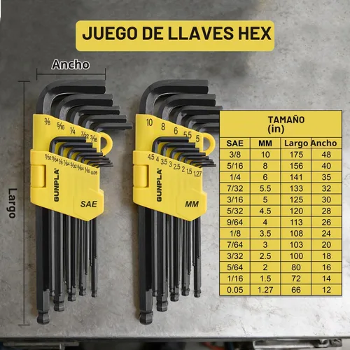 Vista 7 de Gunpla Juego de llaves hexagonales Allen de 36 piezas, llaves hexagonales de extremo de bola de brazo largo premium Paquete de 3 unidades Negro