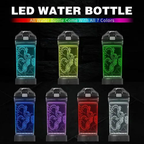 Vista 2 de YuanDian Botella de agua iluminada para niños con diseño 3D de motocross - 14 onzas Tritan libre de BPA ecológica - Vasos frescos para beber regalo