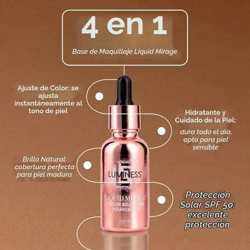 Vista 4 de LUMINESS Kit de 3 piezas Liquid Mirage - Base con cambio de color con SPF 50, pincel de maquillaje y primer hidratante y ligero para el rostro, base