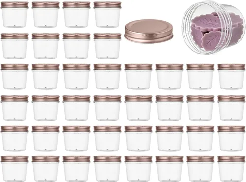 Vista 11 de novelinks Tarros de plástico transparente de 4 onzas con tapas negras, pequeños recipientes redondos reutilizables para alimentos, especias