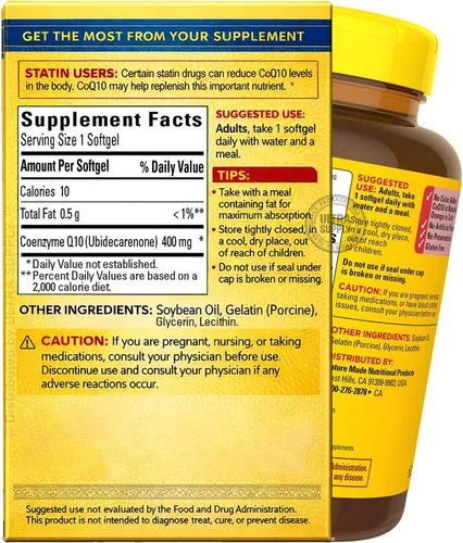 Vista 2 de Nature_Mades CoQ10 400 mg, (90 unidades - Paquete económico) Cápsulas blandas Extra fuerte, apoyo antioxidante, metabolismo energético