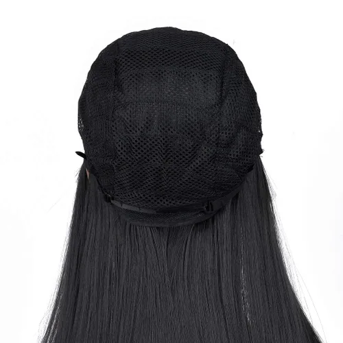 Vista 6 de YunYan Peluca negra para mujer, peluca larga y recta de color natural, peluca sintética resistente al calor, densidad del 150%, 26 pulgadas