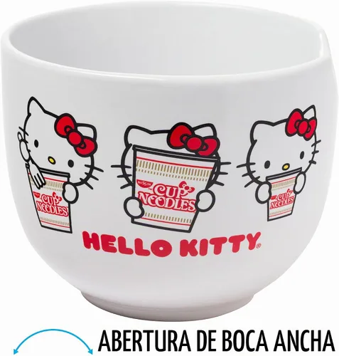 Vista 95 de Silver Buffalo Sanrio Hello Kitty Flowers, cuenco de ramen con palillos Patrón de flores de Hello Kitty