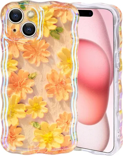Vista 23 de IDweel Funda para iPhone 11, Lujosa Pintura al Óleo Retro Colorida con Patrón de Flores Brillantes Impresas, Lindo Borde Ondulado Rizado, Exquisita