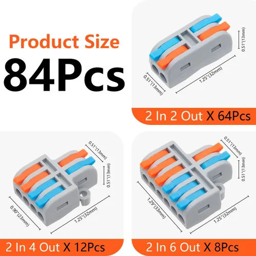 Vista 3 de 84 conectores de cable de palanca, 2 en 2 salidas rápidas y compactas, conector eléctrico para AWG24-12