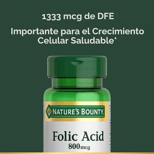 Vista 3 de Nature's Bounty Suplemento de Ácido Fólico, Apoya la Salud Cardiovascular, 800 mcg, 250 Tabletas Suplementos para mujeres, 800 mcg