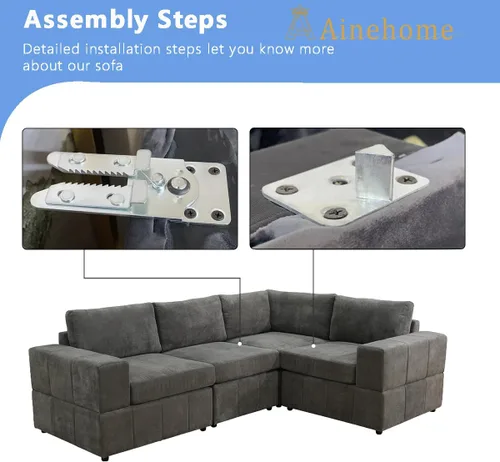 Vista 6 de A Ainehome Sofá seccional, juego de sofá de 4 asientos para sala de estar, sofá en forma de L, juegos de muebles seccionales para sala de estar