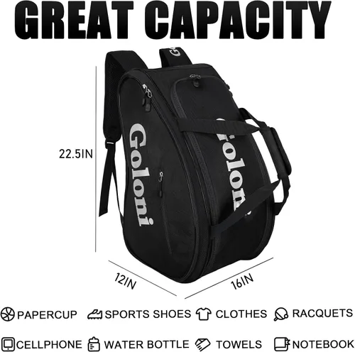 Vista 2 de Goloni Pickleball Bag Padel Racket Backpack Large Capacity for Men Women Separate Waterproof Shoes Compartment Pickleball Accessories -Thermal