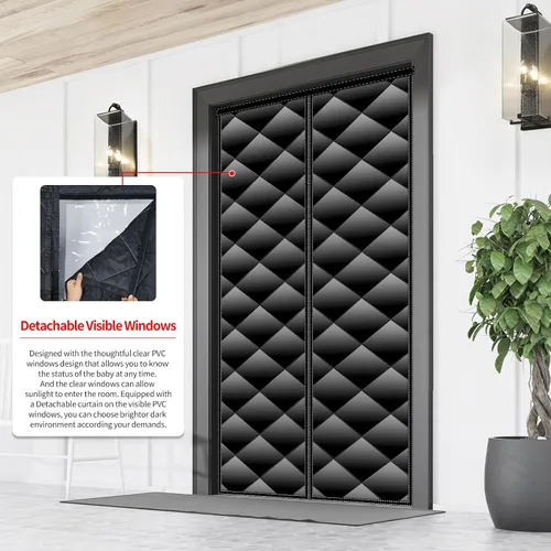 Vista 2 de Cortina magnética con aislamiento térmico para puerta con ventanas visibles desmontables, relleno de fibra de poliéster grueso y tela Oxford