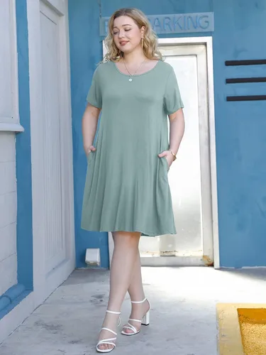 Vista 6 de JollieLovin - Vestido de manga corta para mujer, holgado, casual, con bolsillos
