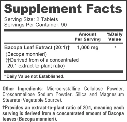 Vista 4 de NusaPure Bacopa Leaf Monnieri Capsules, 1000 mg, 180 tabletas (sin OMG, veganas)