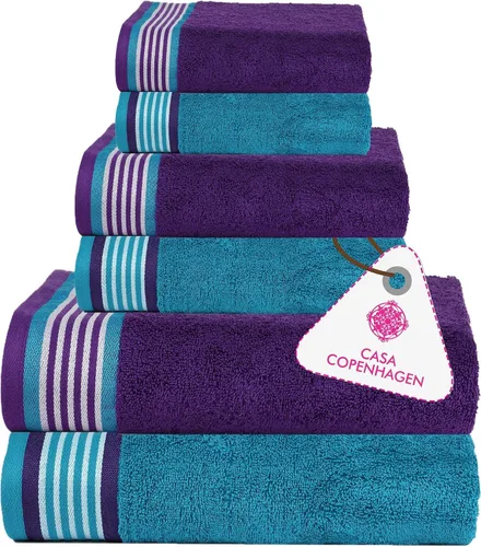 Vista 114 de CASA COPENHAGEN Exotic - Juego de 6 toallas de diseño de 100% algodón egipcio, color azul aguamarina, 550 GSM, 2 toallas de baño, 2 toallas de baño