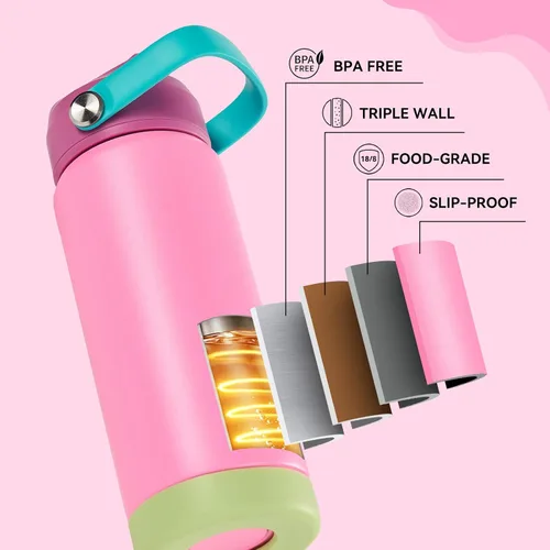 Vista 5 de Fijinhom Botella de agua aislada de acero inoxidable de 18 oz, de boca ancha, de doble pared, con vacío, con pajita de silicona, a prueba de sudor