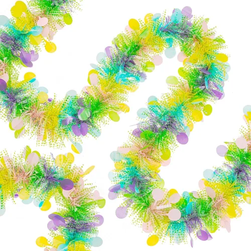 Vista 4 de Guirnalda de oropel de Pascua de 33 pies con diseño de huevo de Pascua metálico con confeti, guirnalda colgante de primavera, decoración para árbol