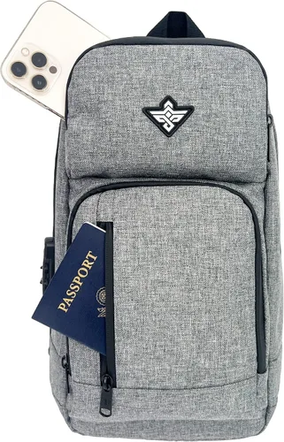 Vista 8 de Equinox - Mochila bandolera antirrobo, combinación antirrobo, bolsa de hombro impermeable cruzada casual, Grafito, Bandolera bandolera cruzada