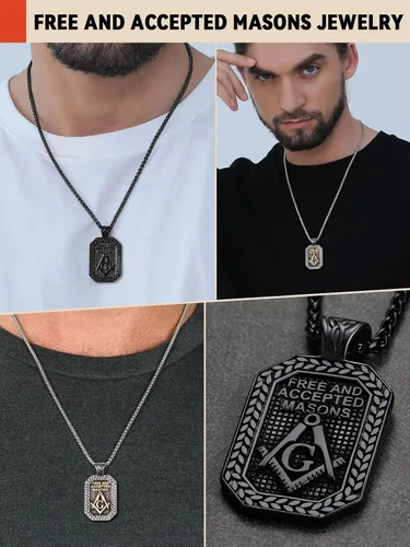 Vista 9 de FaithHeart Masonic Necklace for Men, Freemason Compass Symbol 18K Gold PlatedStainless Steel Free and Accepted Masons Pendant Jewelry with Gift Box