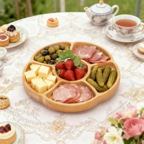 Vista 6 de Cididu Lazy Susan - Bandeja de servir de 12 pulgadas, bandeja de comida de bambú, platos divididos para aperitivos, bandeja giratoria de 360°