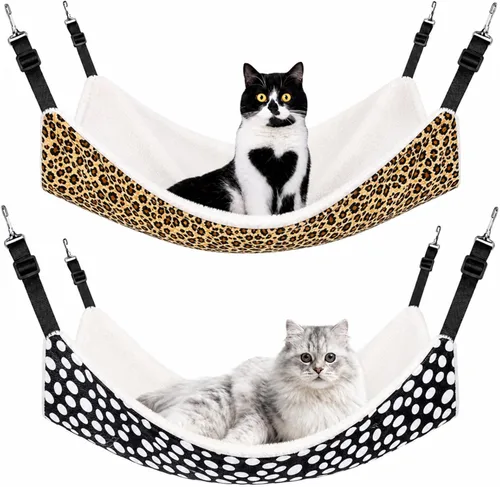 Vista 13 de Jetec. Juego de 2 hamacas colgantes reversibles para gatos, suaves y transpirables, con jaula para mascotas, correas ajustables y ganchos metálicos