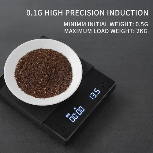 Vista 4 de Báscula de Café TIMEMORE Basic 2.0, Báscula Electrónica de Espresso con Temporizador, 2000 Gramos y Tasa de Flujo de Agua con Función