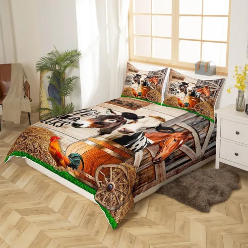 Vista 2 de Manfei Juego de funda de edredón de granja tamaño individual, funda de edredón con 1 funda de almohada, juego de ropa de cama vintage de madera