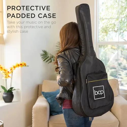 Vista 7 de Best Choice Products Conjunto de Guitarra Acústica Eléctrica para Principiantes de 41 pulgadas con Diseño de Corte de Toda Madera, Estuche de Negro