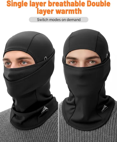 Vista 2 de GXCROR Pasamontañas de esquí para hombres y mujeres, máscara facial de invierno para clima frío, resistente al viento, térmica, motocicleta