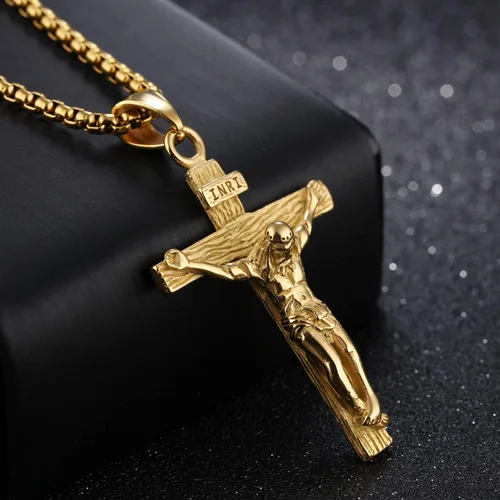 Vista 4 de FIGEDY Stainless Steel Cross Crucifix Bible Prayer Pendant Necklace, Jesus Cross Shape Chain Necklace Gold Black Silver For Men Papa Teenage Teen