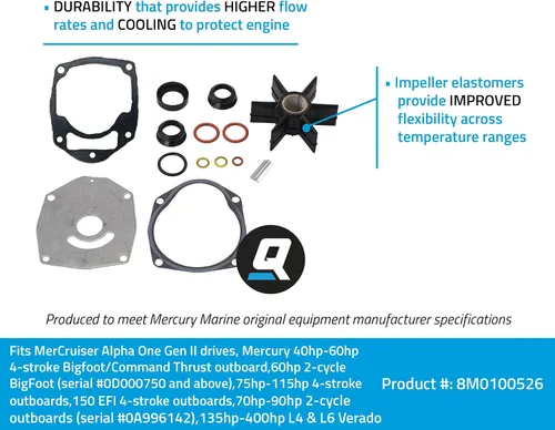 Vista 2 de Quicksilver by Mercury Marine 8M0100526 Kit de reparación de bomba de agua para motores fueraborda Mercury o Mariner y transmisiones MerCruiser