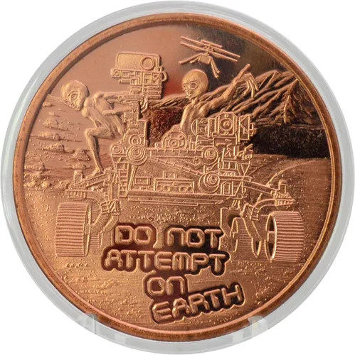 Vista 7 de We'll Be Back Aliens Moneda redonda coleccionable de cobre .999 de 1 onza en cápsula - COA by Heavenly Metals Volveremos