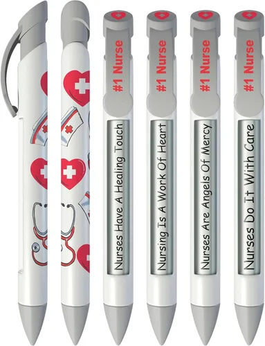 Vista 9 de Greeting Pen Enfermera Apreciación 6 Diseños Rotación Mensaje 6 Pen Set (36067)
