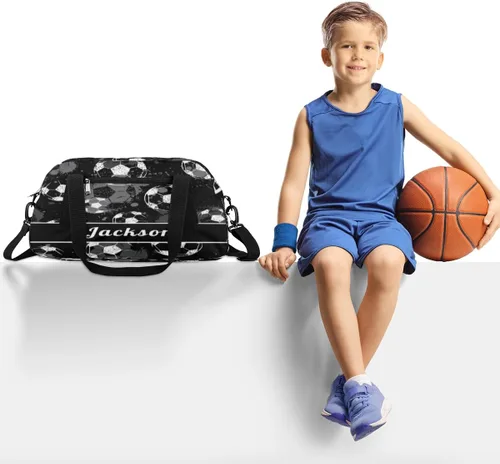 Vista 2 de Bolsa de lona personalizada para niños, bolsa de gimnasio deportiva personalizada para niños, bolsa de mano para el fin de semana para viajes, Ball 3