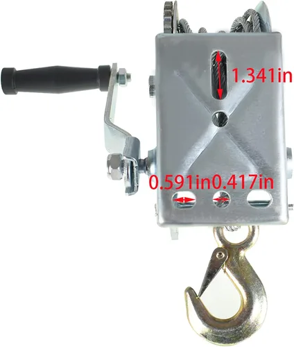 Vista 6 de Cabrestante de manivela de 1600 libras con freno y cable de acero resistente para barco, remolque, ATV o comedero de ciervos