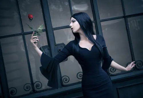 Vista 3 de Vestido negro hasta el suelo ajustado disfraz gótico de Halloween